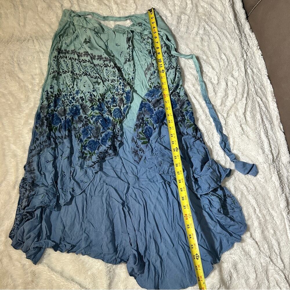 RAGA Blue Floral Wrap Maxi Skirt Boho Beach Resort Size Small - Picture 6 of 9